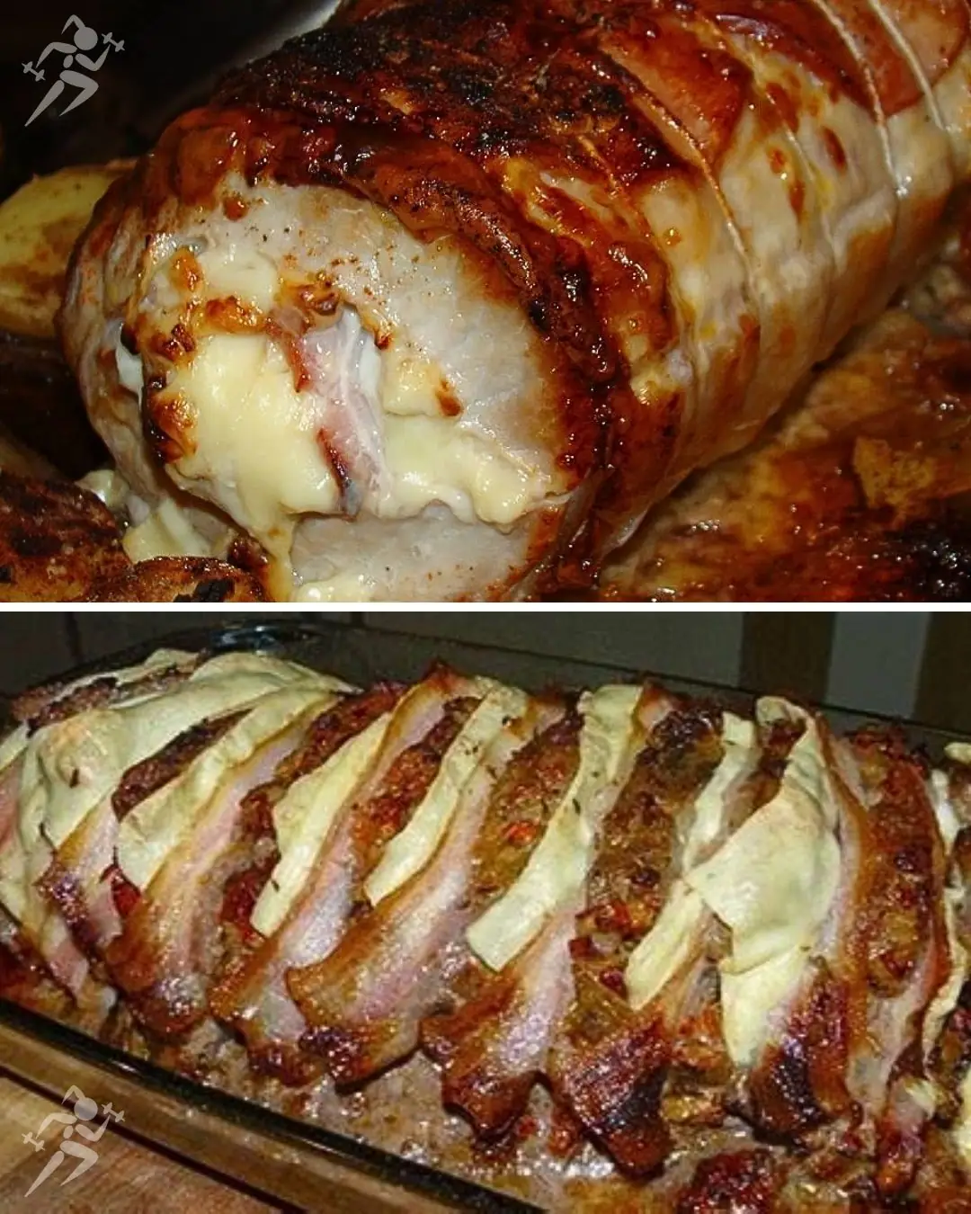 Lombo de porco recheado com queijo e bacon no forno
