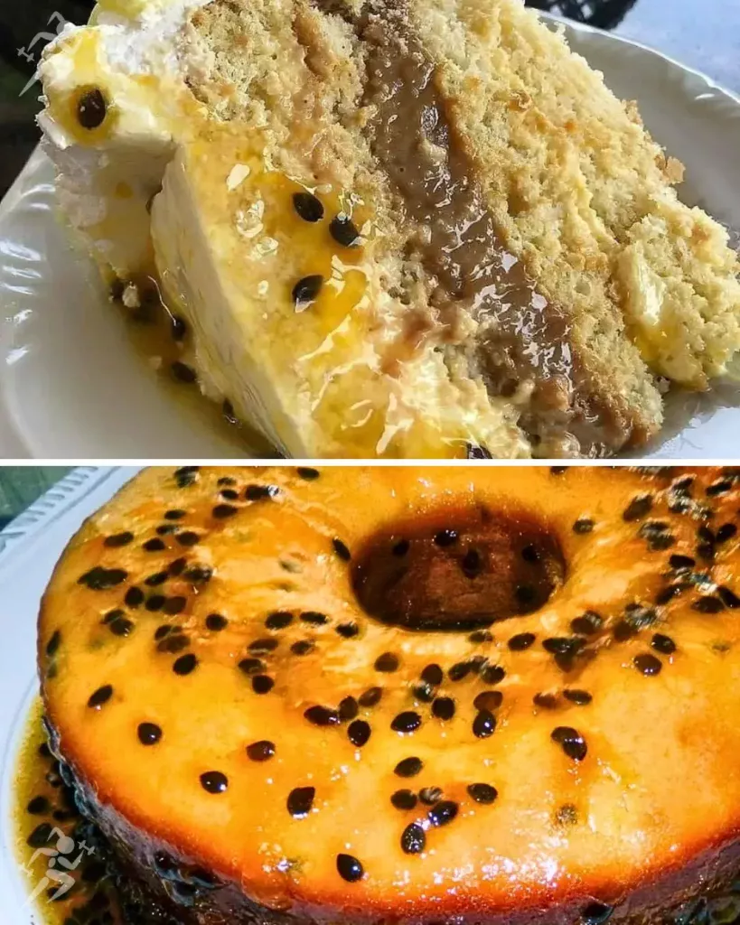 Bolo de maracujá com doce de leite