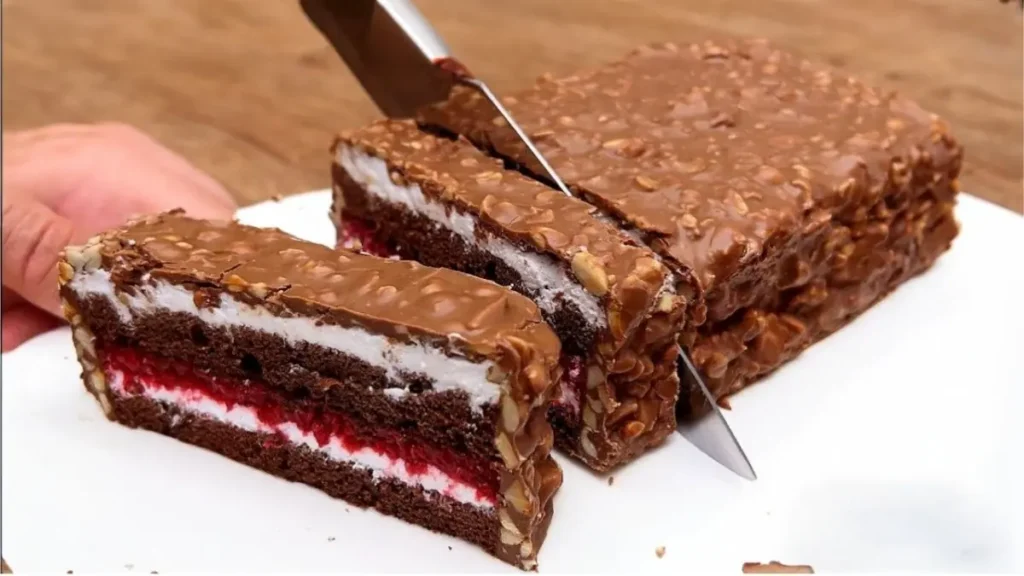 Bolo de Chocolate com Recheio de Framboesa, Creme de Ricota e Cobertura de Chocolate e Amendoim