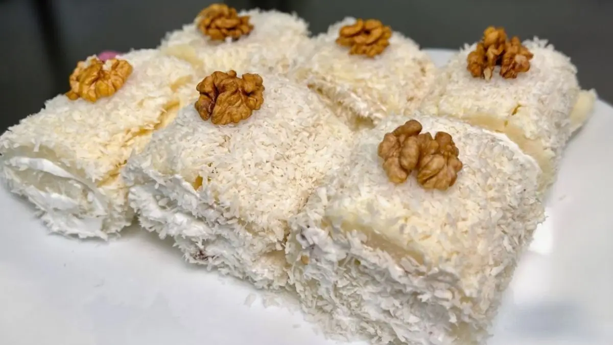Dessert with Shredded Coconut and Walnuts