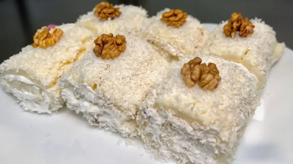 Dessert with Shredded Coconut and Walnuts