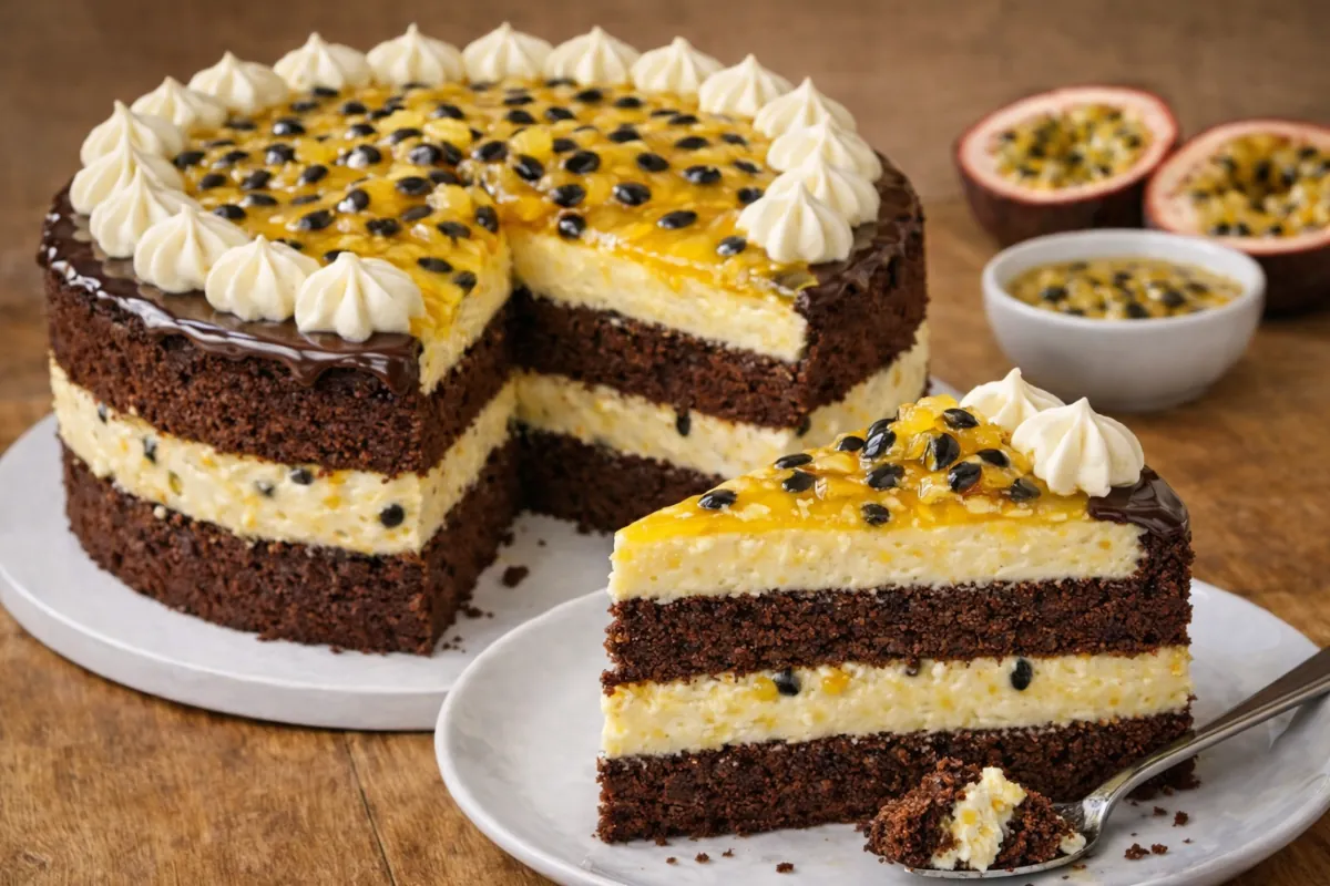 Bolo de Chocolate com Mousse de Maracujá